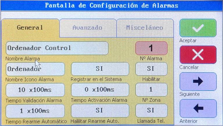 configuración de alarmas