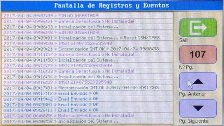 pantalla de registros